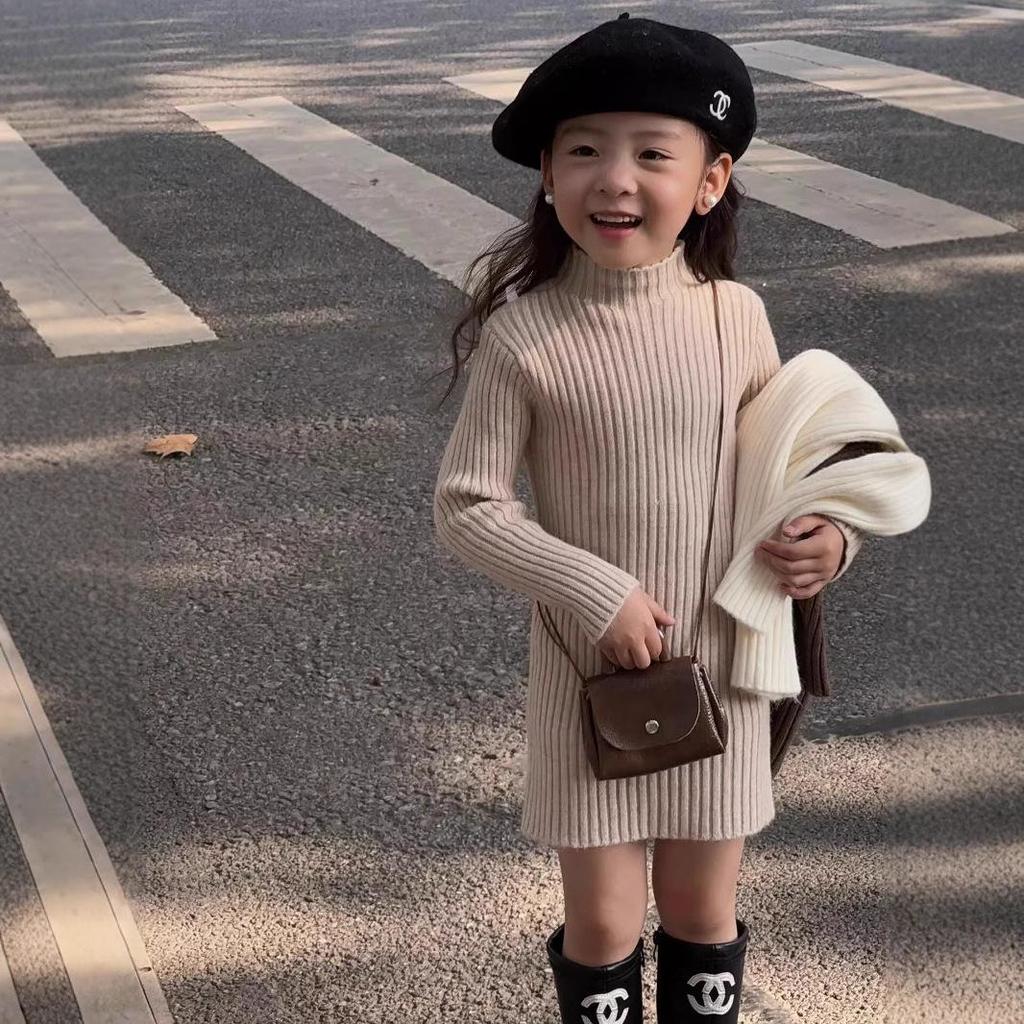 Girls' Autumn/Winter Wool Dress – Soft, Fashionable Mid-Length Knit for Kids