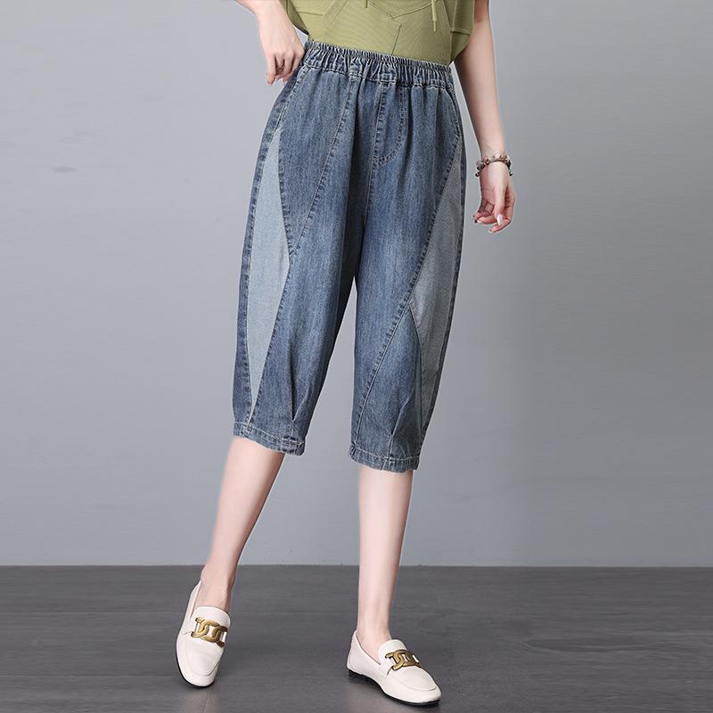 2025 Летние Женские Повседневные Свободные Джинсовые Шорты с Цветными Блоками