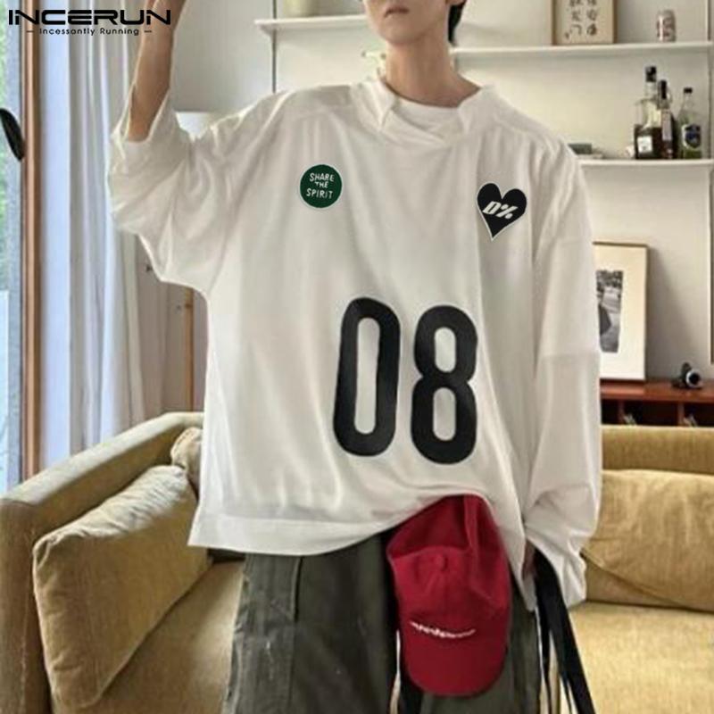 INCERUN Мужские свободные повседневные топы-пуловеры с круглым вырезом и длинным рукавом с принтом