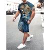 Summer New Beast Lion Pattern Men's Shorts Suit Casual Street T-Shirt Shorts Suit 3D Color Blocking Printing O-Neck Sports Suit