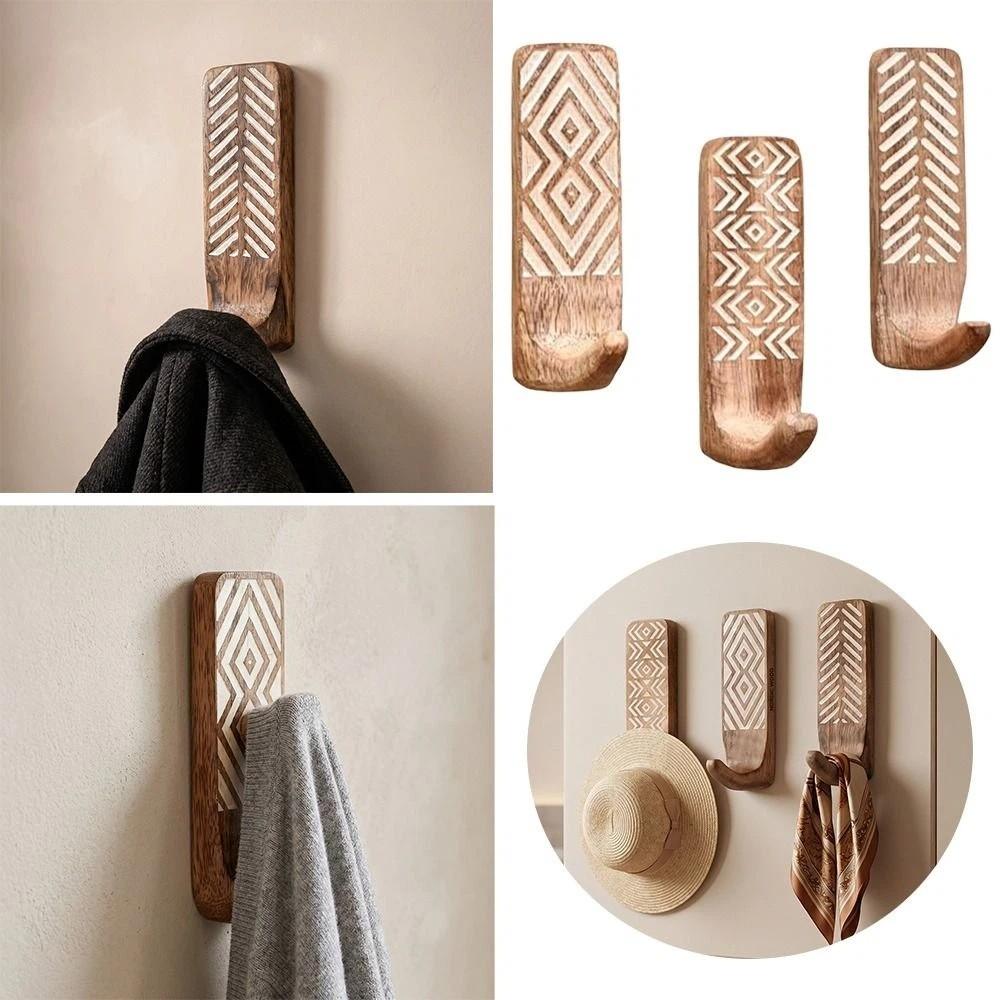 3pcs Wooden Wooden Wall Hooks Space Saving Home Organizer Heavy Duty Wall Hanging Hanger  Porch