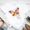 Women's Colorful Butterfly Petal Print T-shirt Short-sleeved Round Neck Cute Graphic Top