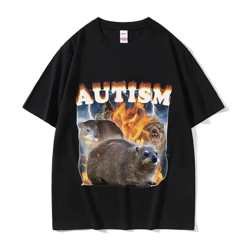 Funny Autism Hyrax Meme T Shirt Men Fashion O-Neck High Quality Fashion T-shirts Unisex Retro Oversized Cotton T-shirt