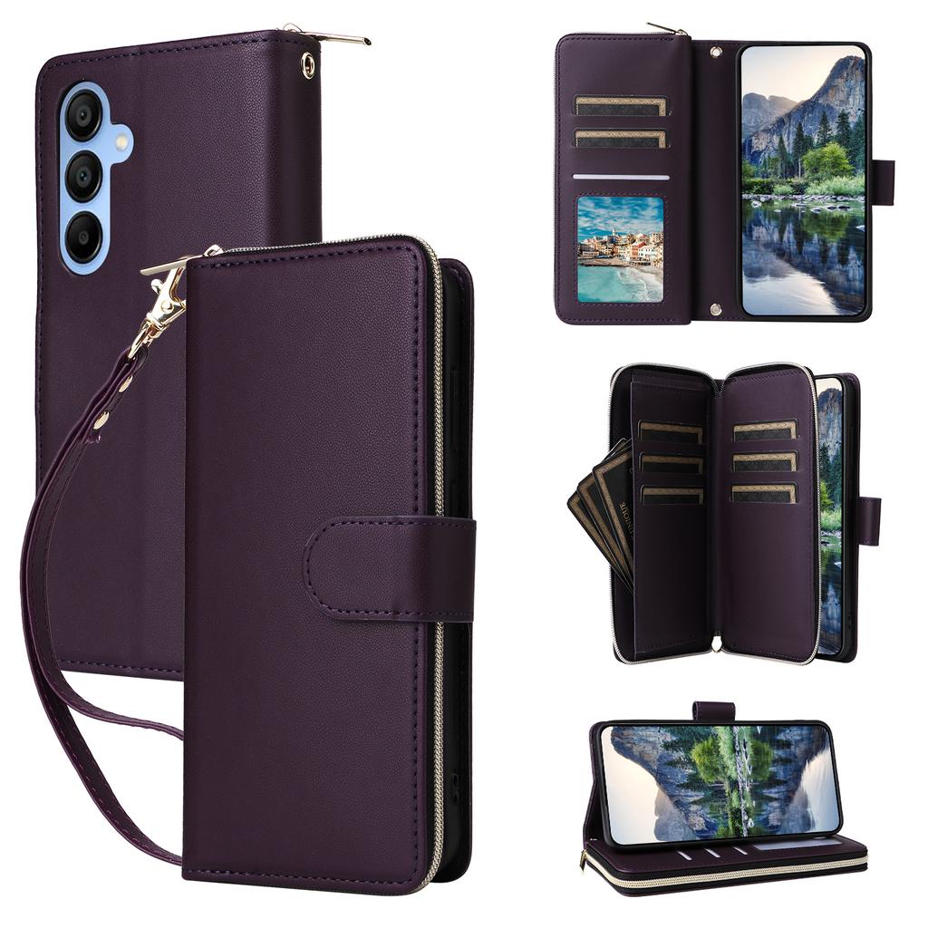 R20 For Samsung Galaxy A15 4G/5G Case Zipper Phone Leather Cover Stand View