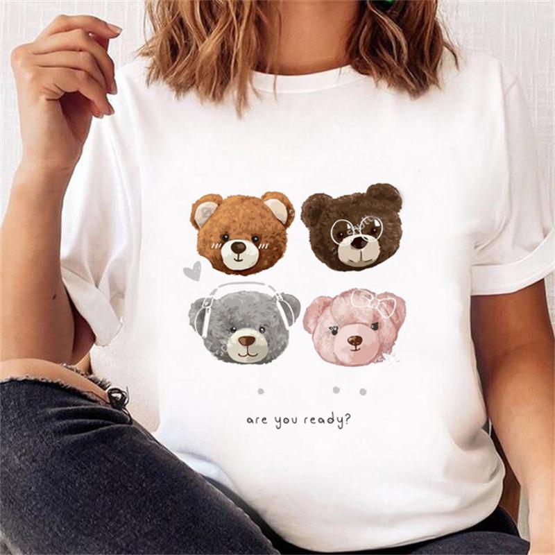 Cool Bear Cartoon Pattern T-shirt Women Tops Summer Vigorous Lovely Harajuku Female Fashion Tees Ladies Shirt