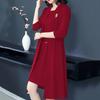 2 Pcs/Set Women Coat Dress Suit Long Sleeves Mid Length Solid Color Jacket Sleeveless Round Neck A-line Midi Dress Plus Size Formal Business Style