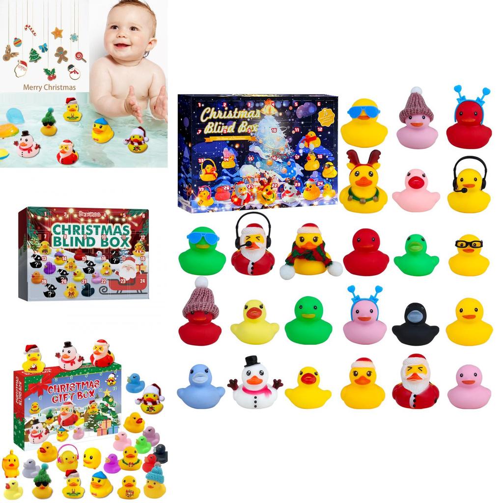Забавный Рождественский календарь обратного отсчета на 24 дня, набор виниловых игрушек-утят в слепой коробке для рождественских развлечений и коллекционной экспозиции