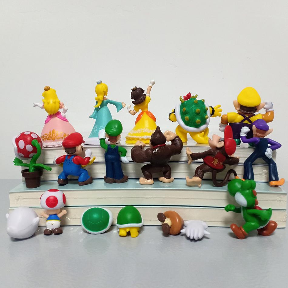 5-18 шт./комплект Фигурки Действия Игрушки Куклы Модель Набор Super Mario Bros ПВХ Луиджи Йоши Донки Конг Гриб Праздничные Подарки