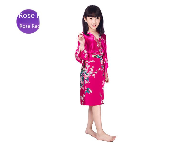 Летняя ночная рубашка для девочек с принтом павлина и пиона, шелковая на ощупь, халат