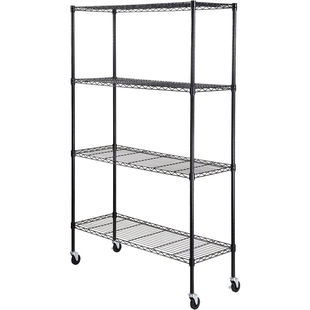 Storage Shelving Unit with Wheels, 4-Tier Adjustable, 700 lbs Capacity, Heavy Duty Garage Shelves Metal Organizer Wire Rack, Black, 47.2" L x 17.7" W