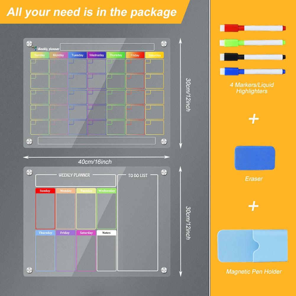 Home Magnetic Calendar Fridge Monthly And Weekly Planner Dry Erase Board Reusable With 4 Markers Magnetic Pen Holder Decorate