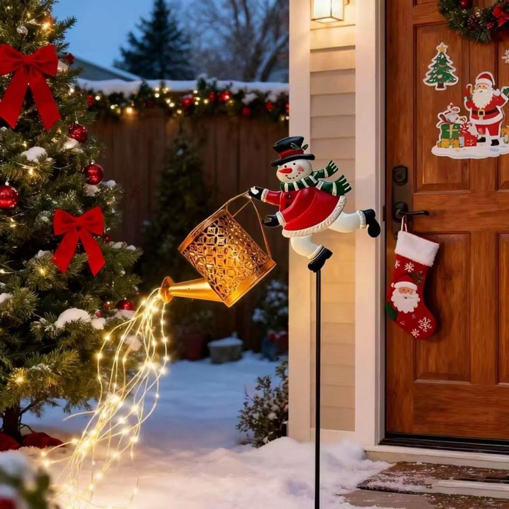 Solar Powered Christmas Patio Decorations Watering Can Solar Stove Lights  Yard Lawn