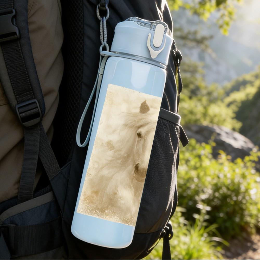 1PC White Horse Soft Portrait Art 750ml Color Plastic Sports Water Bottle Leakproof Flip Straw Lid Suitable for Sports Office Home Use