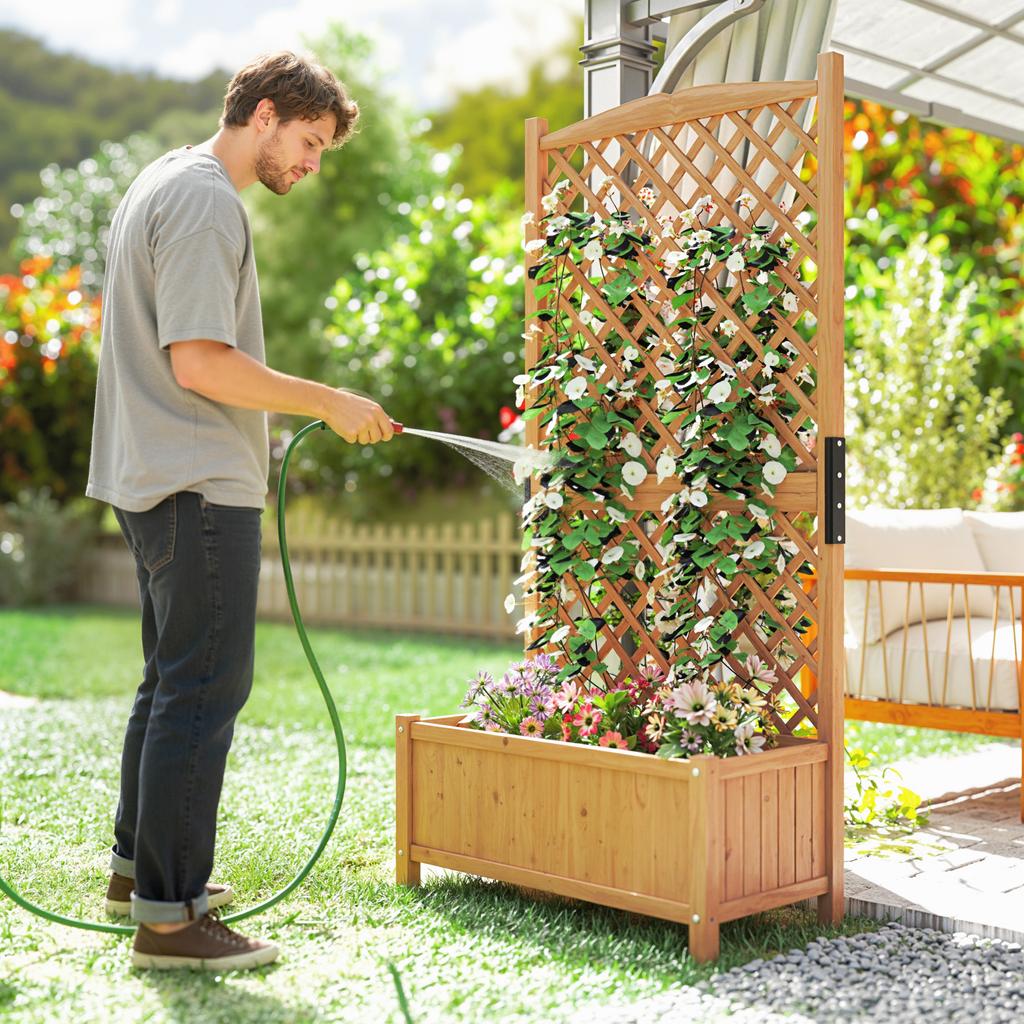 Wooden Lattice Planter For Climbing Plants Patio Terrace Garden 90x45x180 Natural Wood