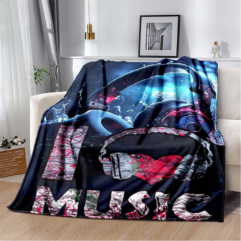 Tropical Beach Electric Guitar Print Flannel Blanket, Palm Tree & Amp Throw Blanket