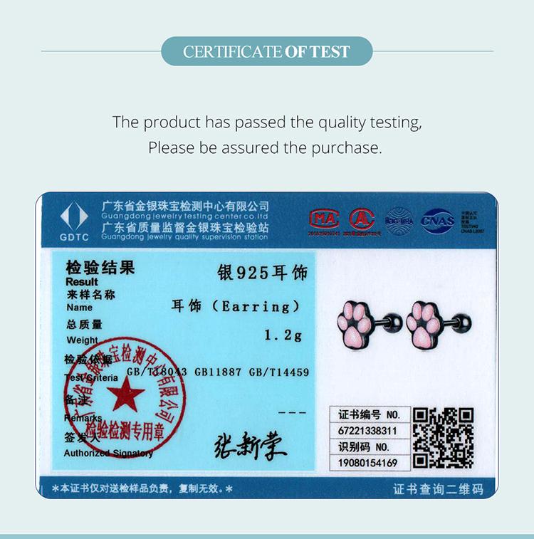 WOSTU Настоящее серебро 925 пробы, серьги-кольца с кошачьими ушками для женщин, милые розовые милые шпильки в виде лап домашних животных, клипсы для девочек, уникальные ювелирные изделия, подарок