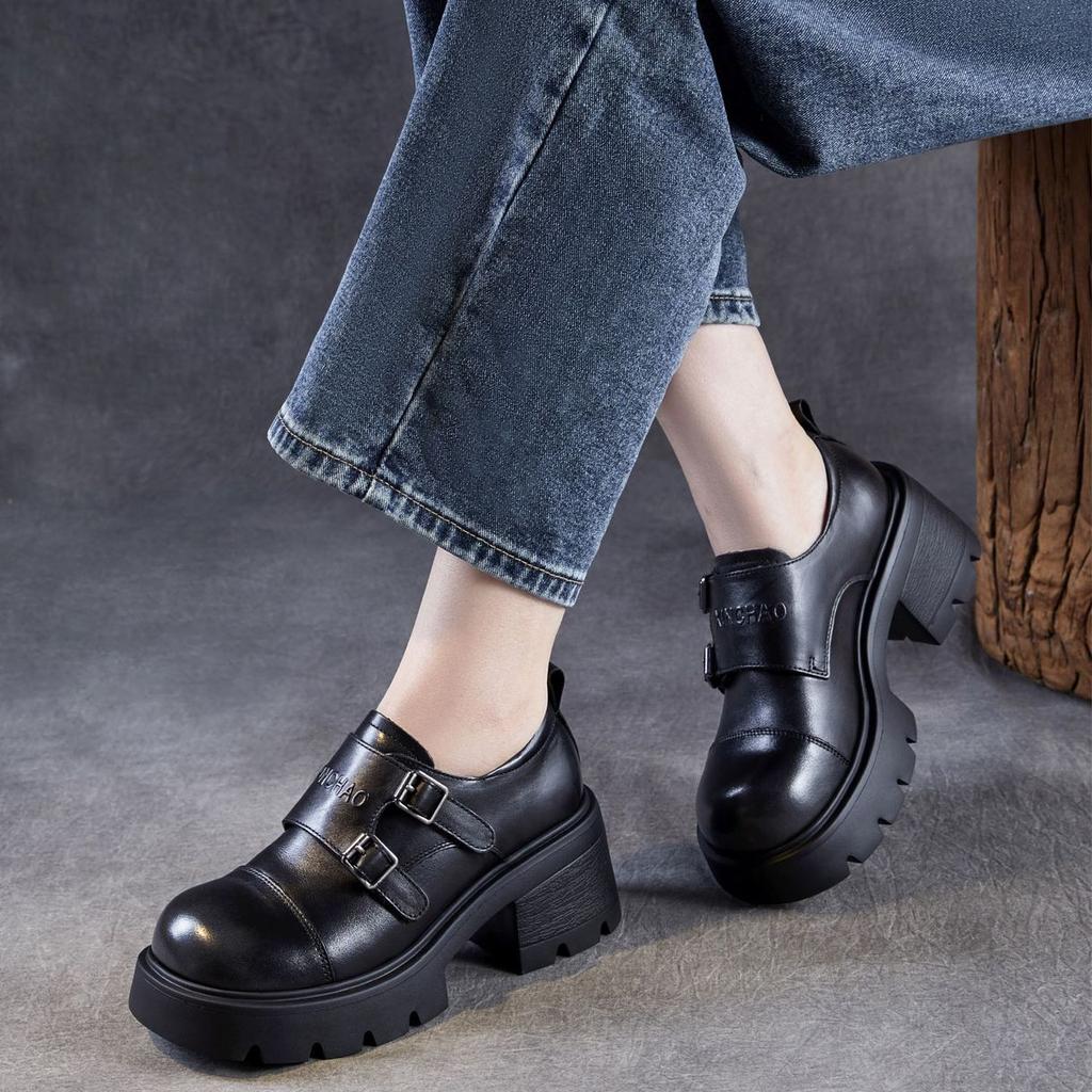 Женские кожаные туфли на толстой подошве, увеличивающие рост, в британском стиле, легкая роскошь, из натуральной кожи, высококлассные ретро лоферы