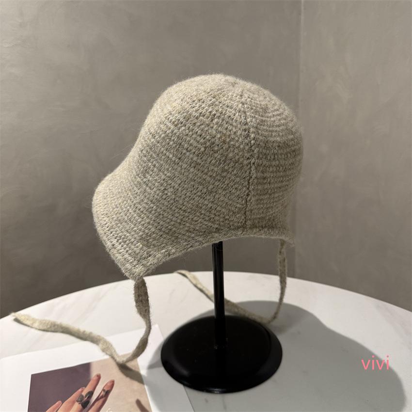 Ni Ni hat autumn and winter knitting mixed color personality big head circumference black bucket hat women's lace-up split basin hat