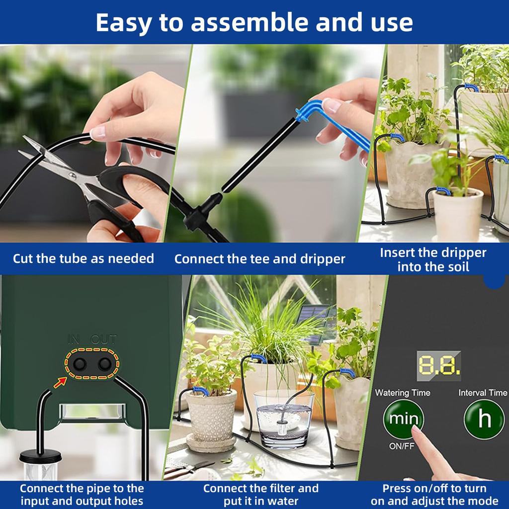 Solar Drip Irrigation System for Garden Digital Display Screen Automatic Watering System for 10