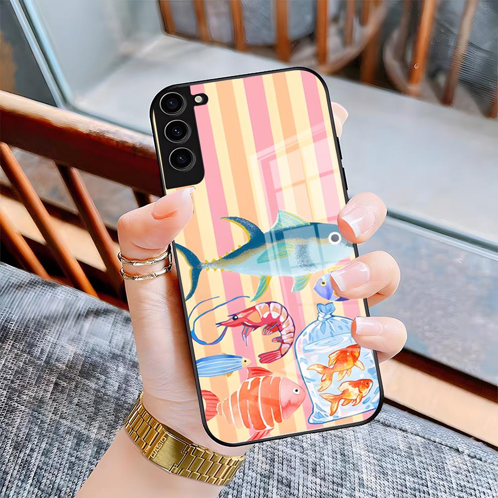 Чехол для телефона с сардинами для Samsung S26 S25 Plus S20 S20 Plus S22 Ultra S23 FE S21 Plus S21 Ultra Стеклянная крышка