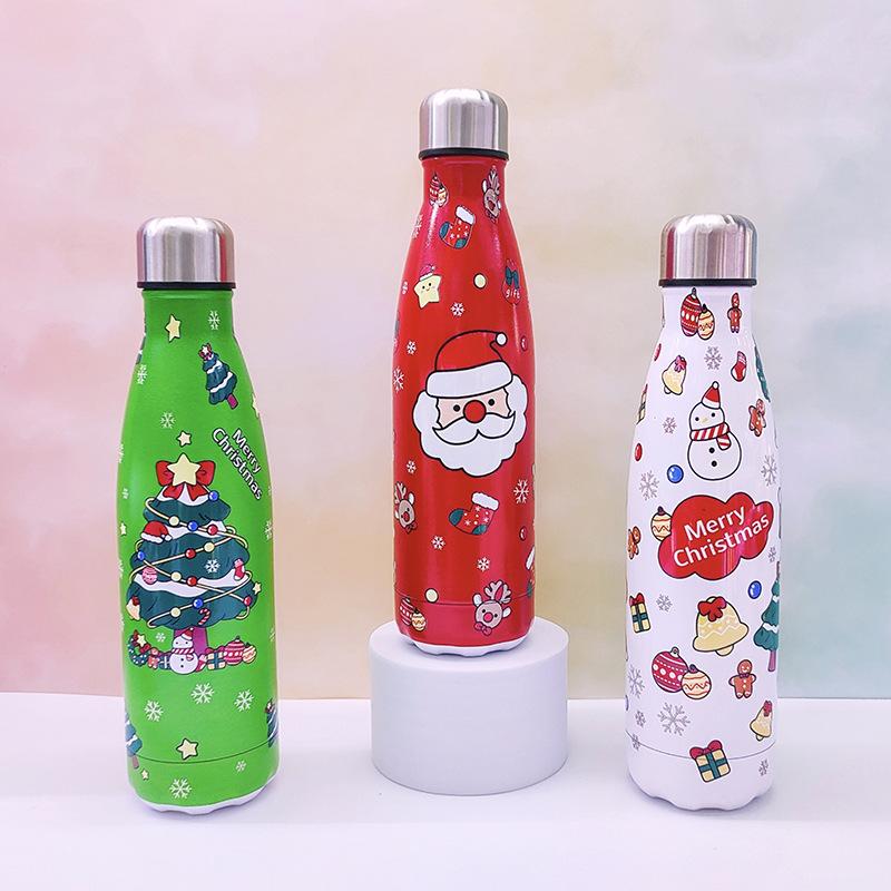 304 500ml Capacity Large Stainless Steel Insulation Cup Outdoor Storage Christmas Cartoon Water Bottle