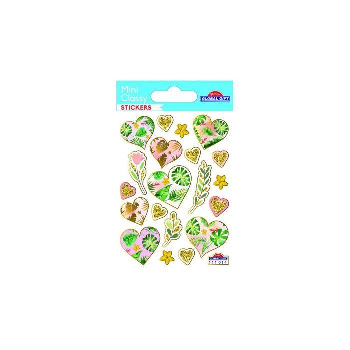 Stickers Coeurs et feuillages - pailletés - 1,8 cm