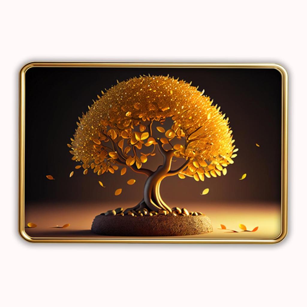 Vastu kalpavriksha Golden Money Tree Photo Frame, Gold Slim, Sparkle Coated Laminations,