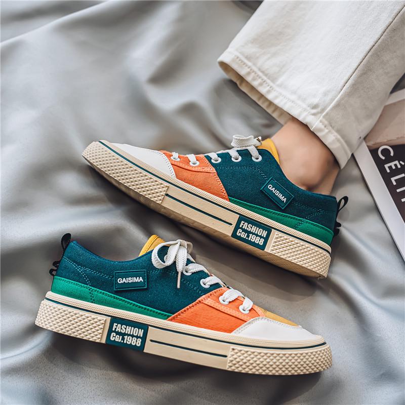 Мужские парусиновые дышащие кеды в стиле колор-блок - Модные и универсальные повседневные спортивные вещи на лето 2025