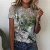 Summer Round Neck 3D Flower Print Top Fashionable Casual Short Sleeved Women's T-shirts