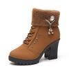 2025 Autumn and Winter Velvet Warm Women's Cotton Shoes High Heel Comfortable Metal Buckle Side Zipper Martin Boots Hairy Short Boots