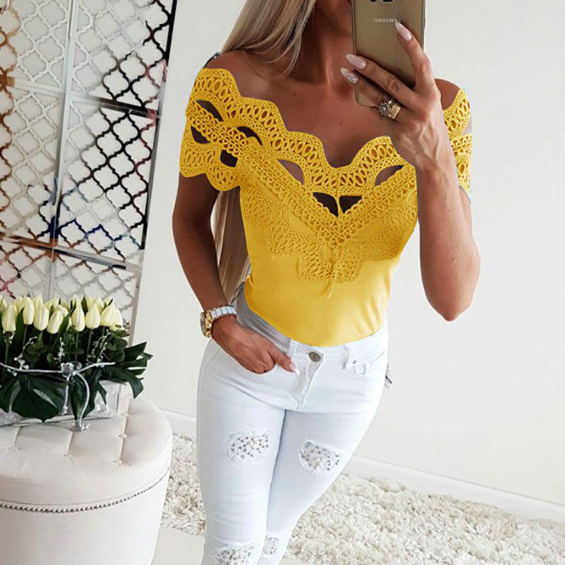 Женские кружевные футболки с коротким рукавом, модные женские летние повседневные блузки, рубашки, топы