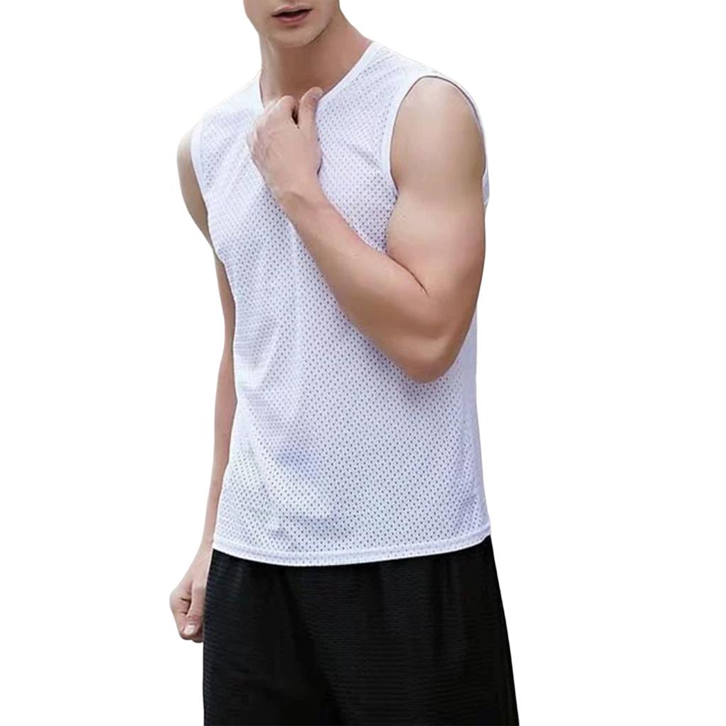 Мужская майка-топ из сетчатой ткани, спортивная базовая рубашка, футболка без рукавов, летняя тонкая мужская одежда