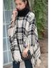 European and American High Neck Plaid Cape - Batwing Sleeve Knitted Pullover Shawl for Women