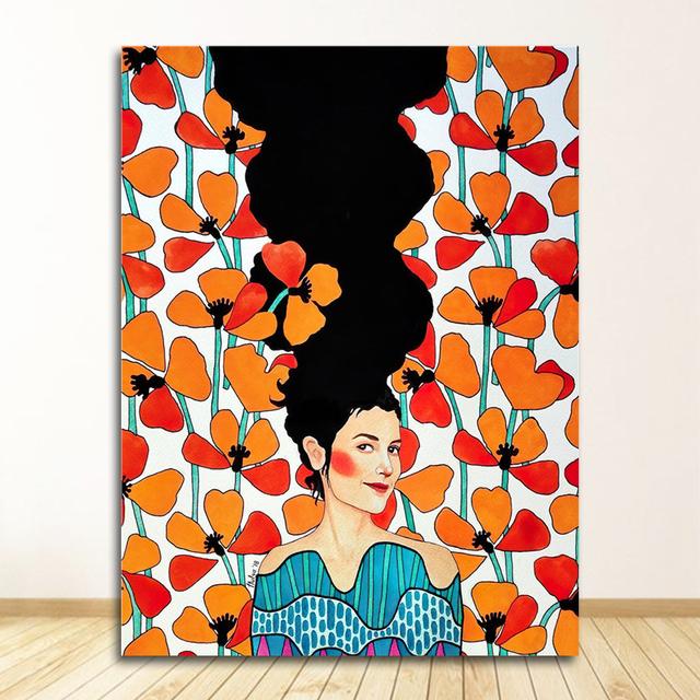 Настенные панно Cuadros для гостиной, винтажные без рамы, абстрактные красочные девушки, настенная живопись на холсте, плакат на скандинавскую тему, цветочные волосы