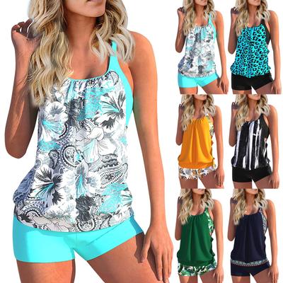 Женские сексуальные облегающие шорты-боксеры с принтом на бретельках, бикини больших размеров, купальник (Два куска)