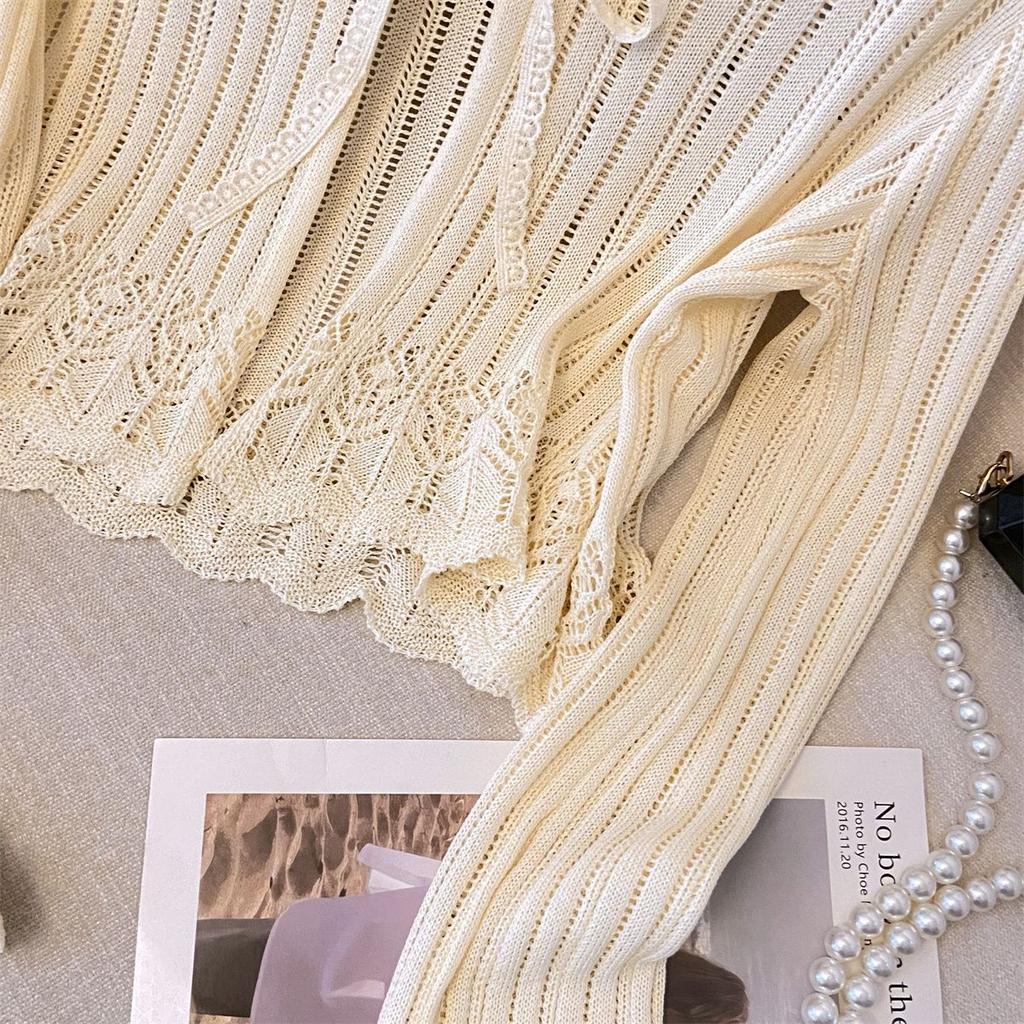 Короткий кардиган с ажурной вязкой для женщин, летняя тонкая рубашка с солнцезащитным кремом, нежный топ