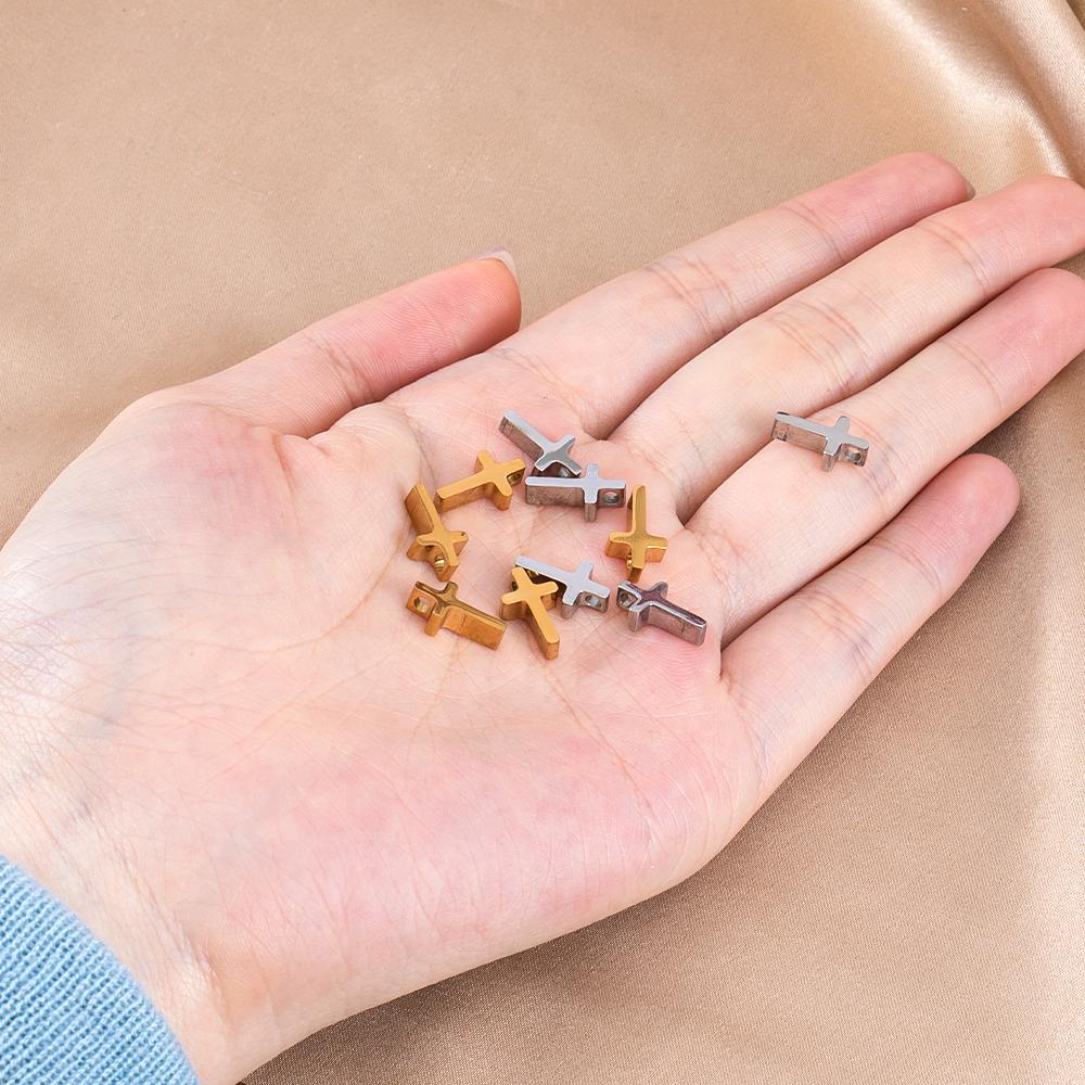 5-10pcs Stainless Steel Beads Cross Gold Color Spacer Beads for DIY Jewelry Making Components Accessories Bracelet Necklace