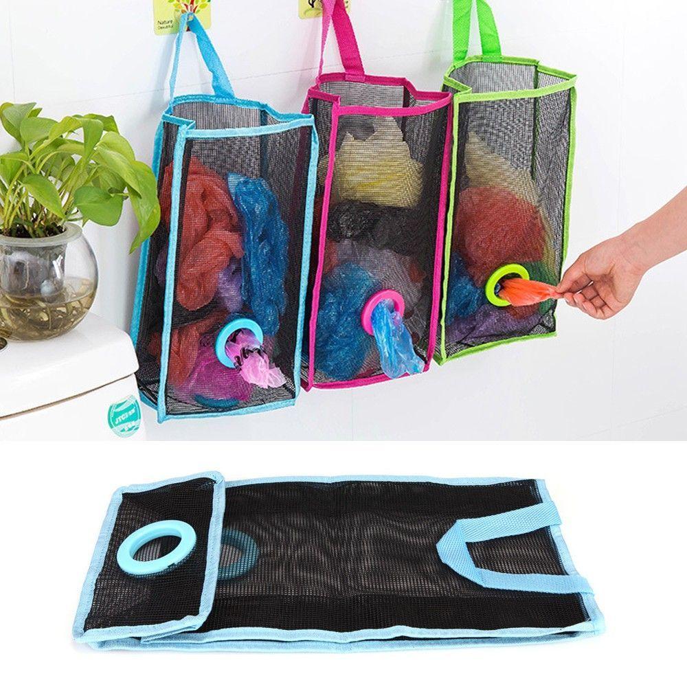 Kitchen Practical Foldable Organizer Garbage Bag Storage Hanging Holder Breathable Mesh Plastic