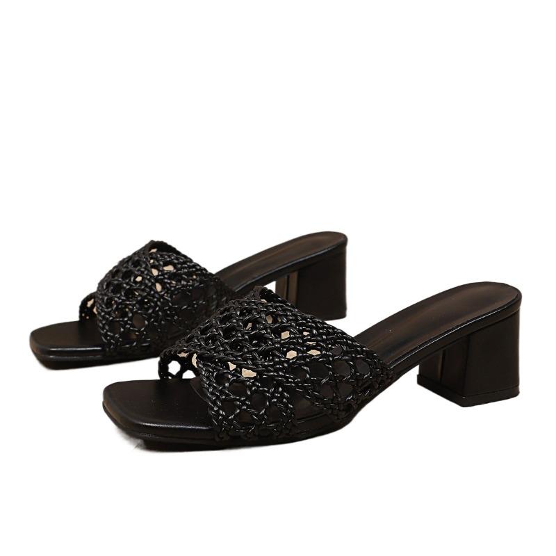 Мода Женские Туфли на Высоком Каблуке Шлепанцы Модная Обувь Квадратный Носок Массивные Сандалии Плетение 2025 Дизайнерские Сексуальные Платье Вечеринка Слингбэки Туфли