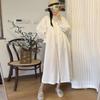 Johnature Весенние тонкие однотонные плиссированные женские платья повседневные винтажные оборки воротник свободные белые женские платья