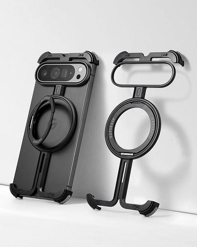Aluminium Alloy Frameless Phone Case For Google Pixel 9 Pro XL 9 Pro 8 Pro Wireless Charge Magnetic Ring Stand Shockproof Cover