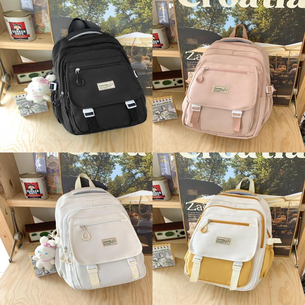 Trendy Girls' High School Backpack With Colorful Contrast Design Soft Retro Bookbag For Teens