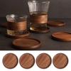 Set of 4 Wooden Coasters for Drinks Round Wood Mats for Drinking Glasses Tabletop Protective Wooden Pad Home Decoration