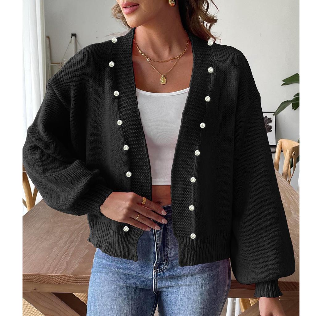 Женская повседневная свободная куртка с жемчужными бусинами-гвоздиками, кардиган, куртка и свитер-кардиган