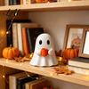 Funny Worker Gift for Coworkers Ghost Drinking Coffee Figurine Cute White Holding Orange Mug Statue Spooky Charming Desktop Figurine Set Halloween