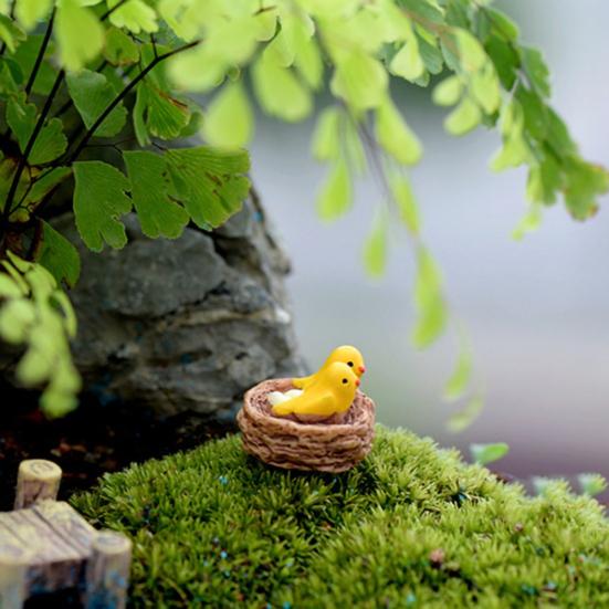 2Pcs Miniatures Oriole Decorative Resin Bird Nest Figurines Mini Garden Ornament for Decorating Landscape