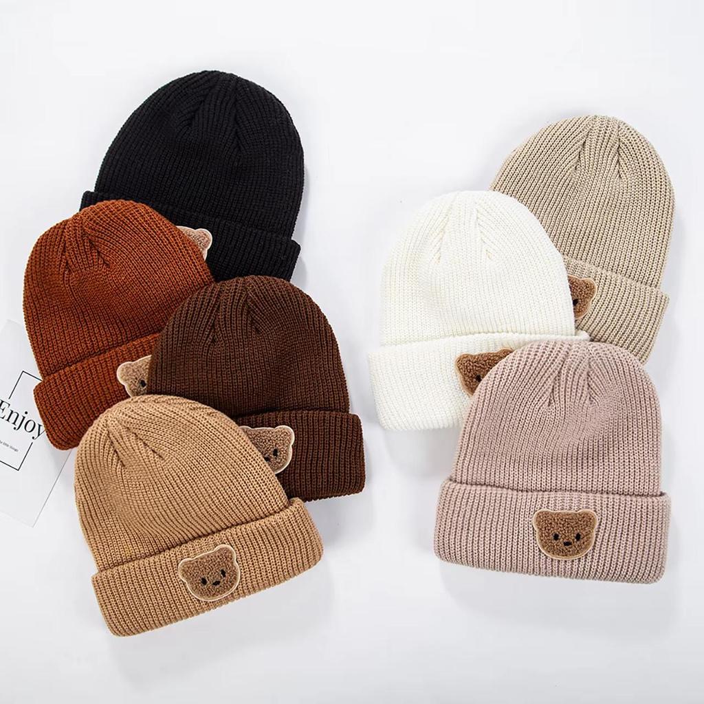 Cute Cartoon Bear Knitted Baby Hat Soft Warm Crochet Infant Toddler Beanie Kids Boys Girls Autumn Winter Pullover Cap