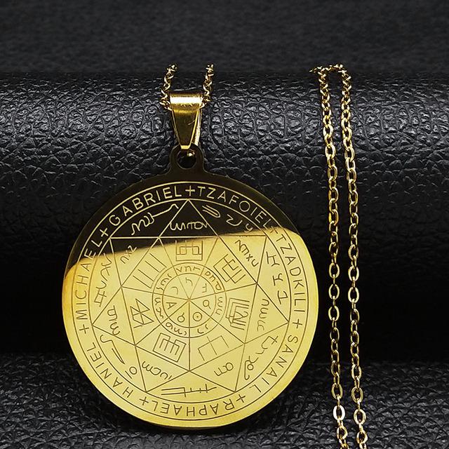 Колдовство Пентаграмма Нержавеющая сталь Ожерелья Семь Архангелов Мужские Серебряный Цвет Печать Соломона Талисман Ожерелье Ювелирные Изделия N1162s2