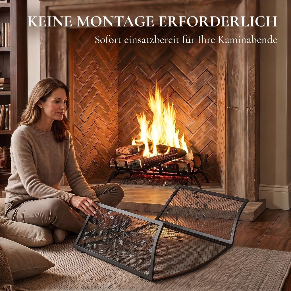 OMCOM Fireplace Screen, 3-Piece Foldable Fireplace Guard 122 x 75 cm