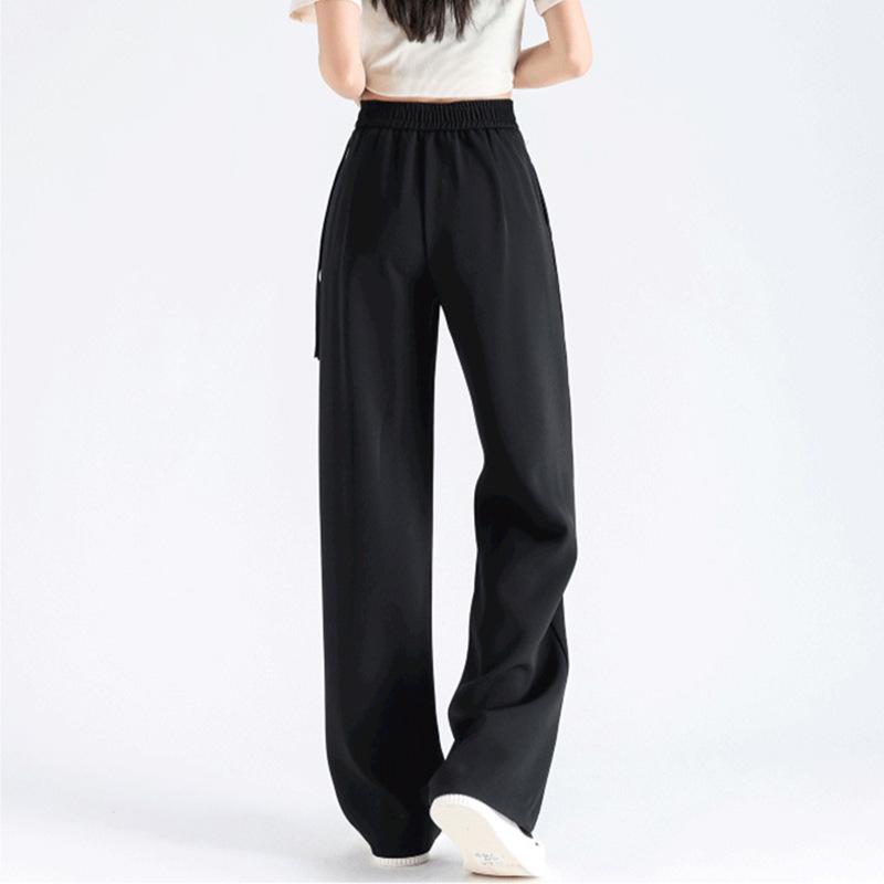 Осенние женские модные однотонные прямые эластичные брюки с высокой талией, свободные широкие брюки